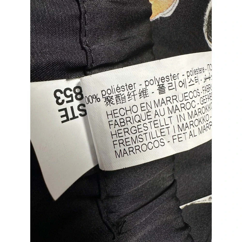 Zara Floral Crane Print Wide Leg Pants Womens Small Black Satin Cropped Pleated - Picture 11 of 14